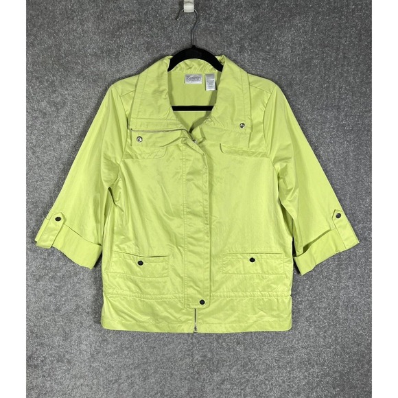 Zenergy By Chicos Roll Tab Sleeve Full Zip Jacket Womens Size 1 US Size 8 Neon - Picture 1 of 13